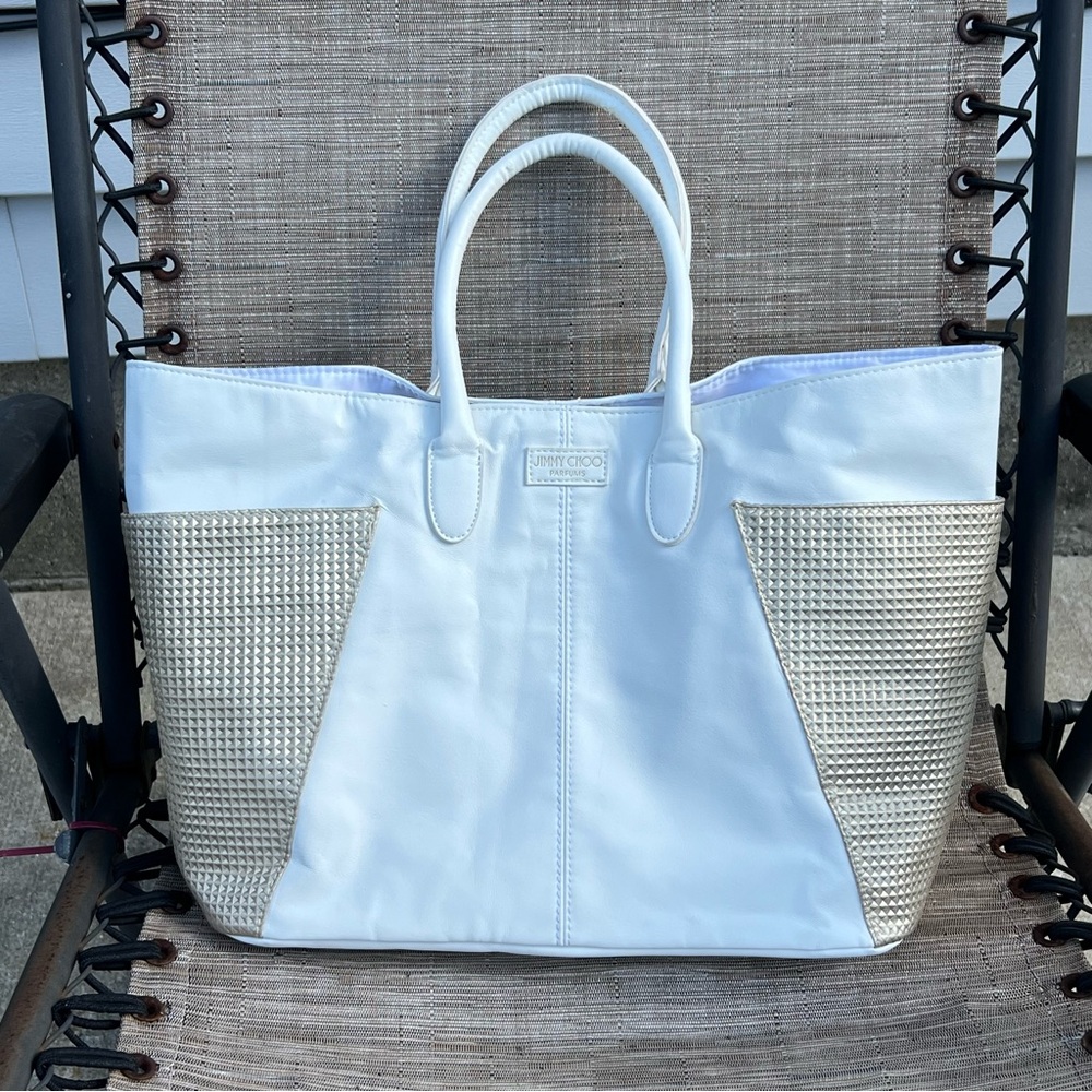 Jimmy Choi Parfums White/Gold Faux Leather Women's Tote Bag Good Condition
